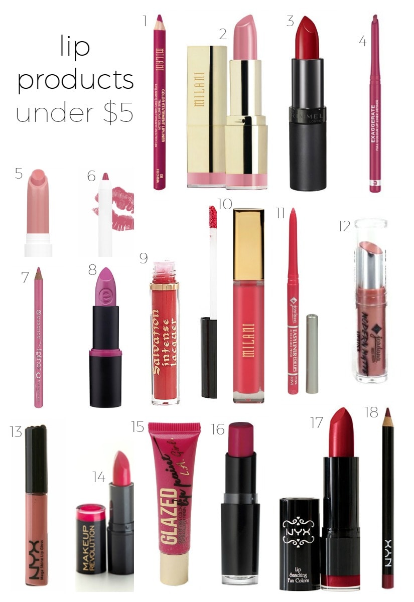 Best Makeup Under $5 - including drugstore lip liners and lipstick from Milani, Rimmel, ColourPop, Essence, Jordana, NYX, Make Up Revolution, LA Girl, and Wet n Wild | Affordable drugstore makeup that you'll LOVE curated by beauty blogger Ashley Brooke Nicholas