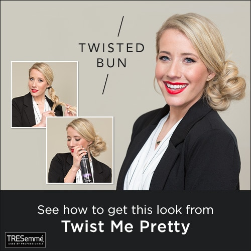 See Abby from TwistMePretty.com use her favorite TRESemmé styling products to create simple hairstyles at home. Looks include an easy pull-through braid, halo braid half-up, and a twisted bun.