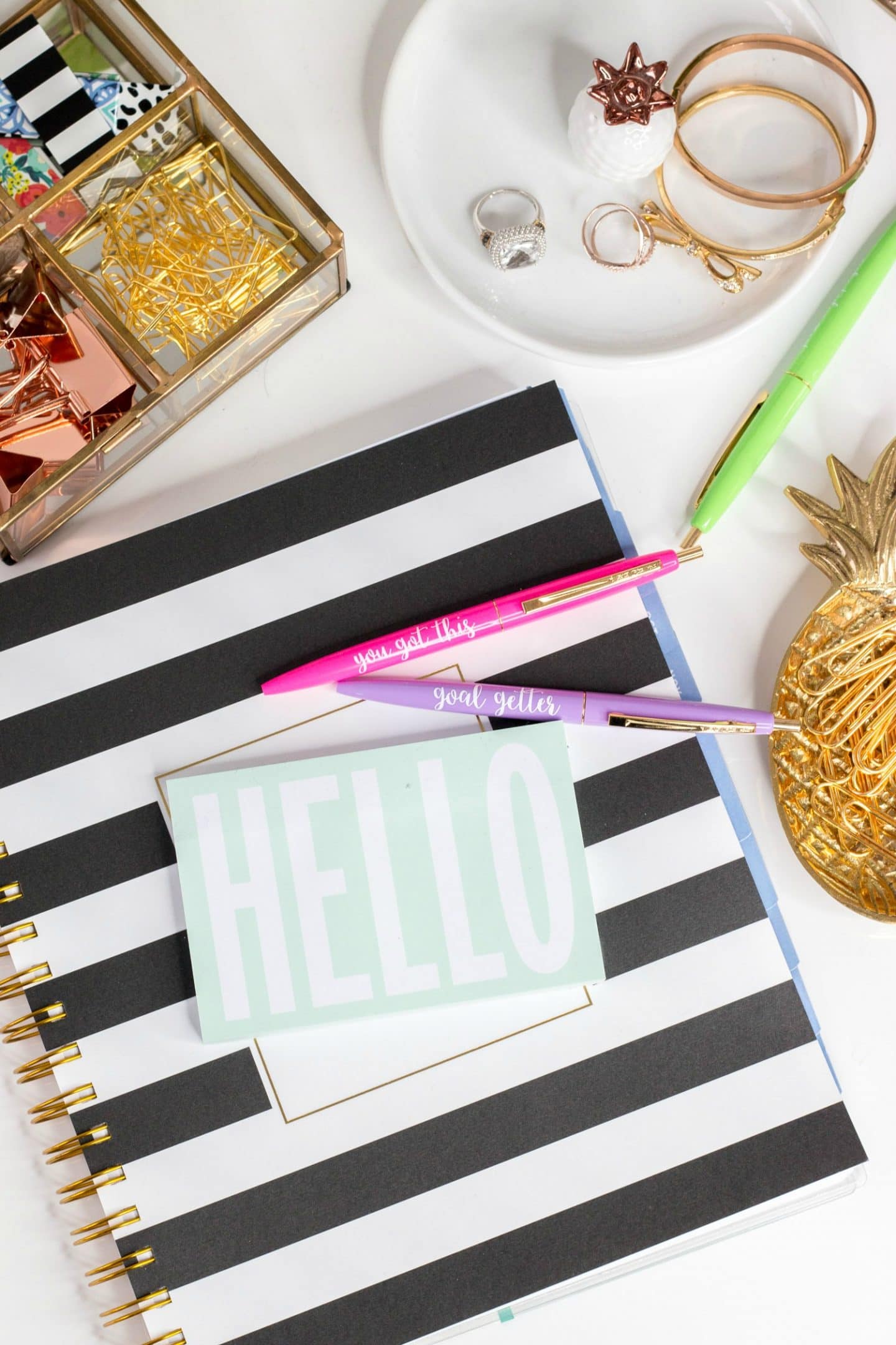cute office supplies and special k nourish bars and stationery goal getter game plan from blogger Ashley Brooke Nicholas