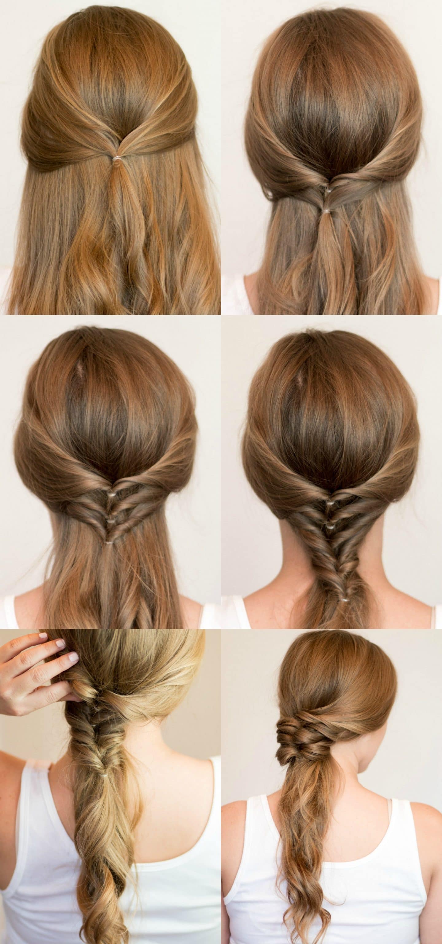 Faux Braided Ponytail hair tutorial | 4 Easy heatless hairstyles for long hair that don't require hair styling skills or braiding! Learn how to create a faux braided ponytail, messy faux fishtail braid, twisted half-up, and messy braided bun in these easy hair tutorial by Orlando, Florida beauty blogger Ashley Brooke Nicholas! #MyHCLook sponsored by Hair Cuttery! | easy hairstyles, no-heat hairstyle, faux braids, faux braid tutorial, how to braid your hair, fishtail braid, long dirty blonde hair