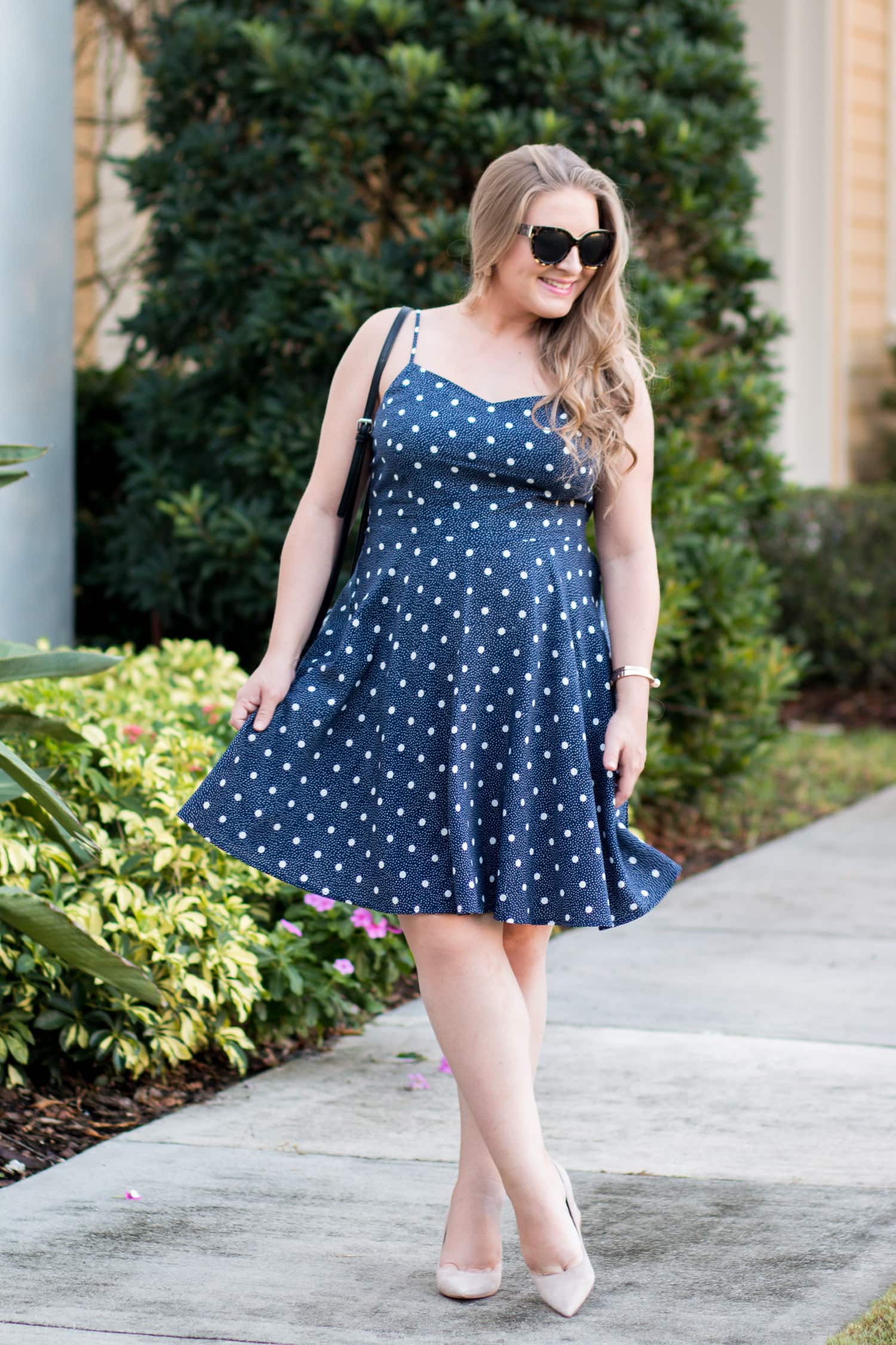 maternity style polka dot sun dress nude heels zappos shoes | Ashley Brooke Nicholas Florida style blogger
